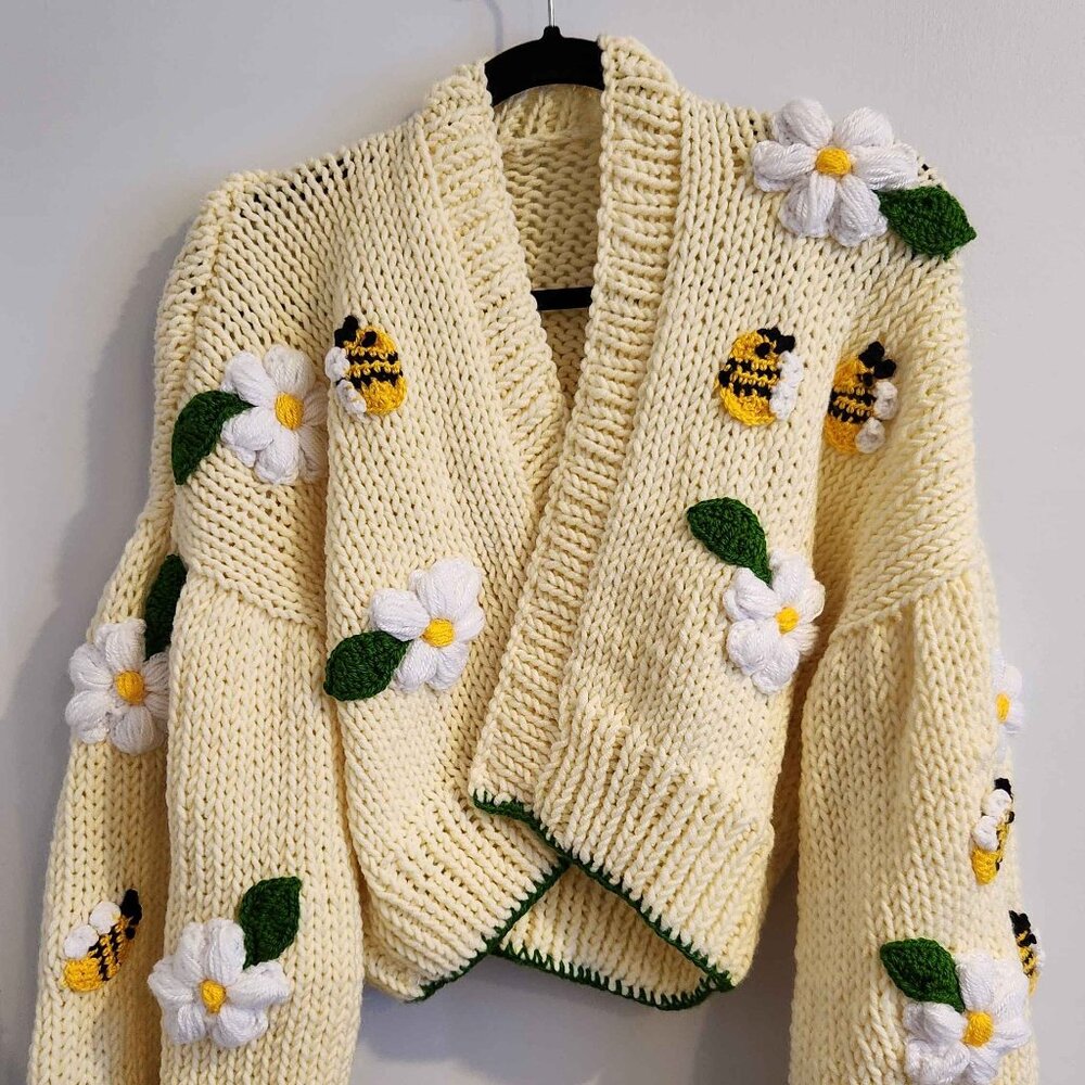 Cropped Bee & Daisy Knit Cardigan